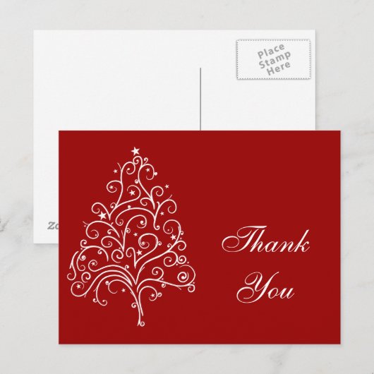 Witte kerstboom op rood Dank je Briefkaart (Voorkant / Achterkant)