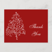 Witte kerstboom op rood Dank je Briefkaart (Voorkant)