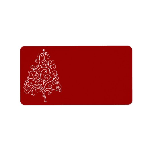 Witte kerstboom op rood etiket (Voorkant)