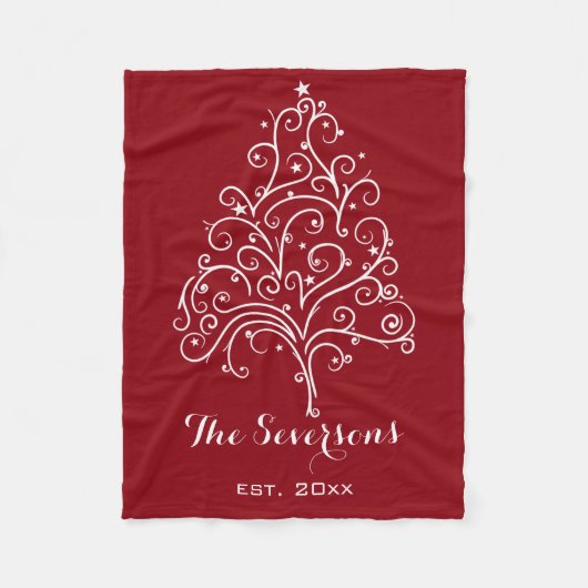 Witte kerstboom op rood fleece deken (Voorkant)