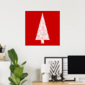 Witte kerstboom. Op rood. Modern. Poster (Thuiskantoor)
