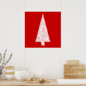 Witte kerstboom. Op rood. Modern. Poster (Keuken)