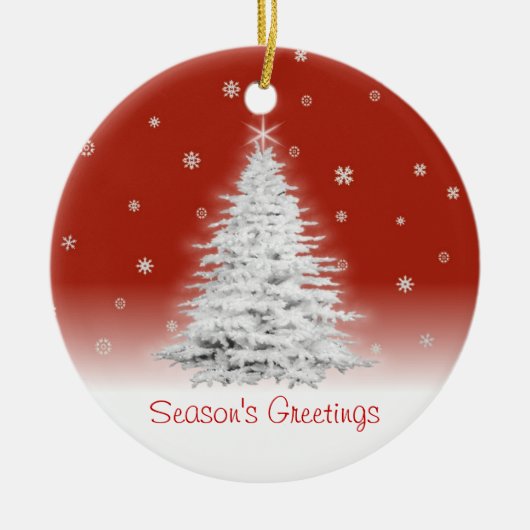 Witte kerstboom op rood Ornament (Voorkant)