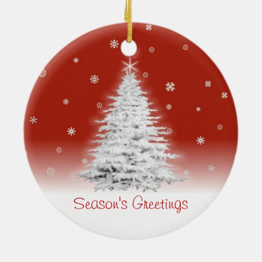 Witte kerstboom op rood Ornament (Achterkant)