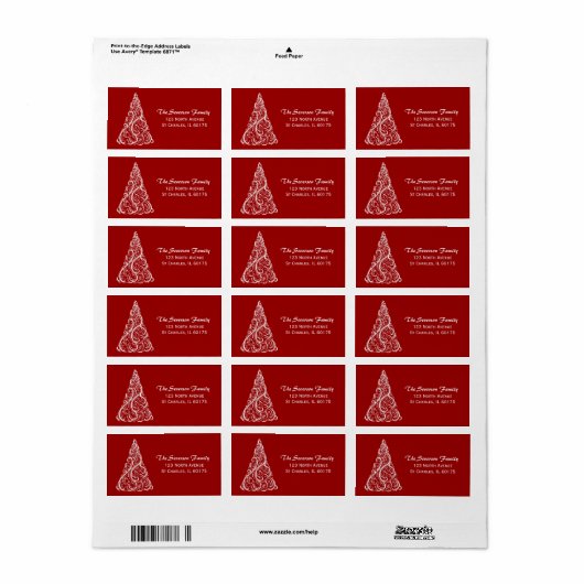 Witte kerstboom op rood retouradres etiket (Full Sheet)