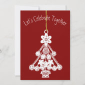 Witte kerstboom Ornament Diep rood Aangepast Kaart (Voorkant)