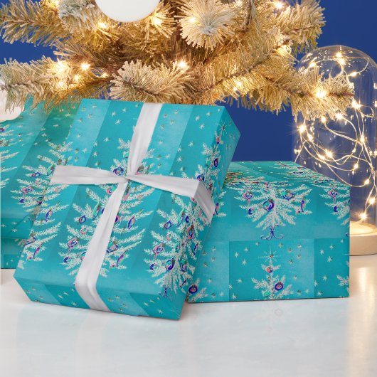 Witte kerstboom  Paars roze blauw Cadeaupapier (Feestdagen)