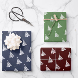 Witte kerstboom patroon op Navy Green Maroon Inpakpapier Vel