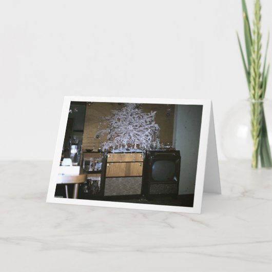 Witte Kerstboom Retro TV Vintage Feestdagen Kaart (Voorkant)