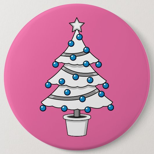 Witte kerstboom ronde button 6,0 cm (Voorkant)