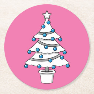 Witte kerstboom ronde kartonnen onderzetter