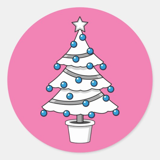 Witte kerstboom ronde sticker (Voorkant)