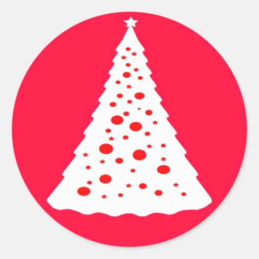 WITTE KERSTBOOM RONDE STICKER (Voorkant)