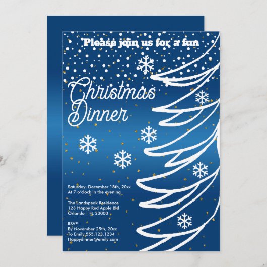 Witte Kerstboom & Sneeuw & Gouden Confetti Kaart (Voorkant / Achterkant)