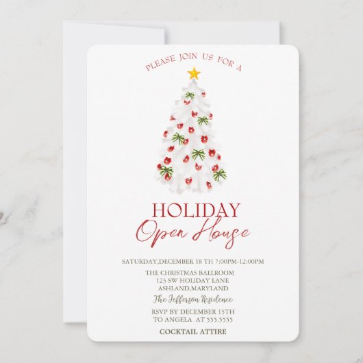 Witte kerstboom vakantie open huis kaart (Voorkant)