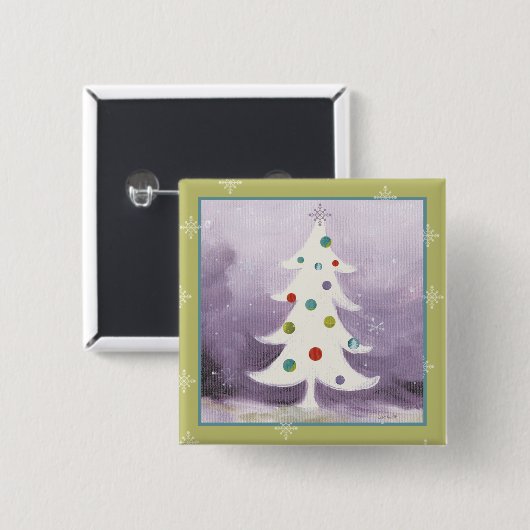 Witte kerstboom vierkante button 5,1 cm (Voorkant /achterkant)