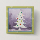 Witte kerstboom vierkante button 5,1 cm (Voorkant)