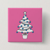 Witte kerstboom vierkante button 5,1 cm (Voorkant)