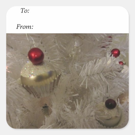 Witte kerstboom vierkante sticker (Voorkant)