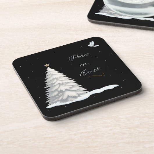 Witte kerstboom Vrede onderzetters (Linkerzijde)