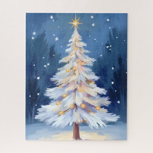 Witte Kerstboom Winter Sneeuw Legpuzzel (Verticaal)