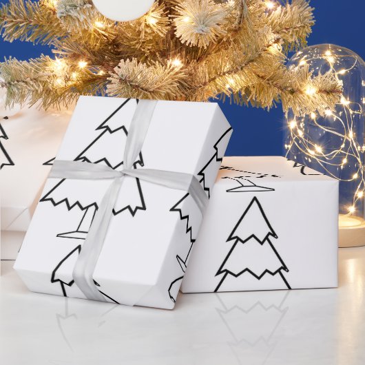 Witte Kerstboom Zwarte Rand Inpakpapier (Feestdagen)