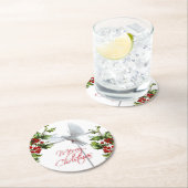 Witte kerstboomkleerbessen op mistletoe ronde kartonnen onderzetter (Insitu)