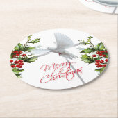 Witte kerstboomkleerbessen op mistletoe ronde kartonnen onderzetter (Gebogen)