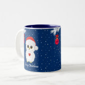 Witte kerstboomkor op blauw tweekleurige koffiemok (Voorkant links)