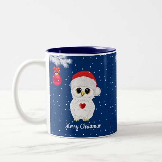 Witte kerstboomkor op blauw tweekleurige koffiemok (Links)