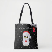 Witte kerstboomkor op zwart tote bag (Voorkant)