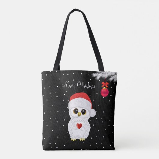 Witte kerstboomkor op zwart tote bag (Achterkant)