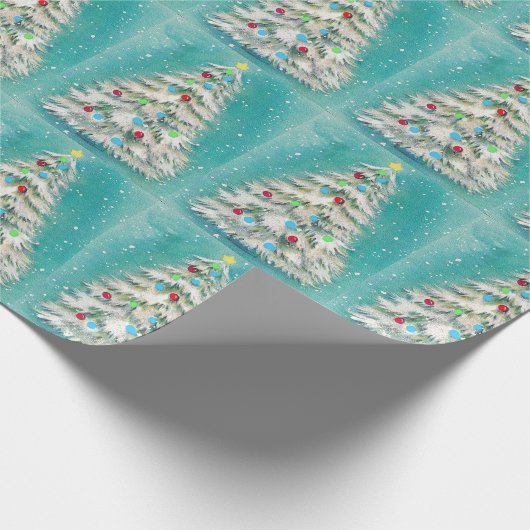 Witte kerstboompjes cadeaupapier (Hoek)