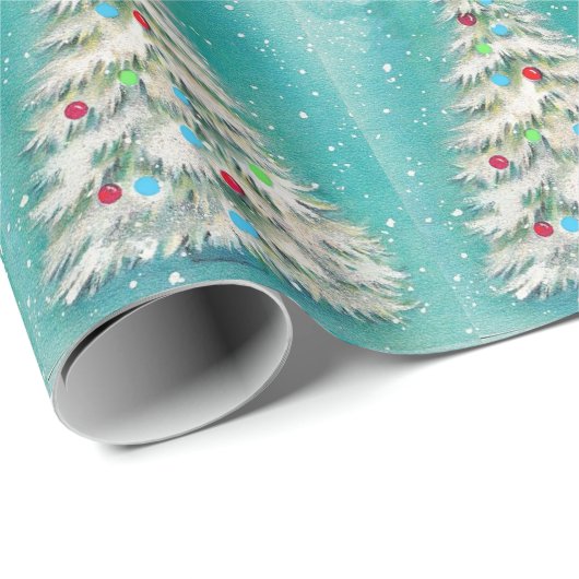 Witte kerstboompjes cadeaupapier (Rol Hoek)