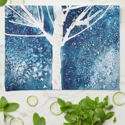 Witte kerstboomsneeuw theedoek (Gevouwen)