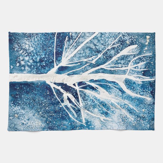 Witte kerstboomsneeuw theedoek (Horizontaal)