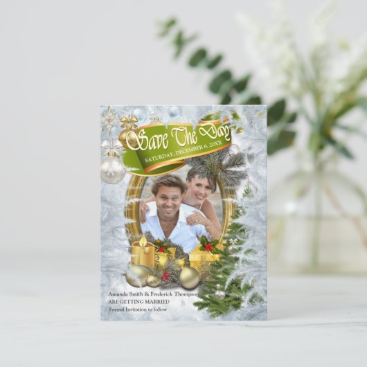 Witte kerstbruiloft bespaart de dag kaart (Staand voorkant)