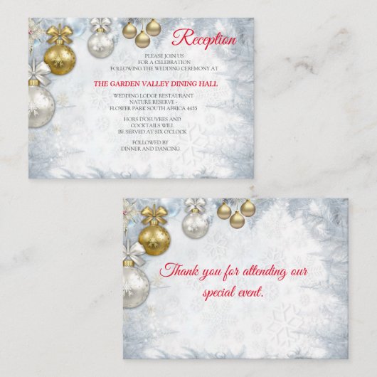 Witte kerstbruiloft informatiekaartje (Voorkant / Achterkant)