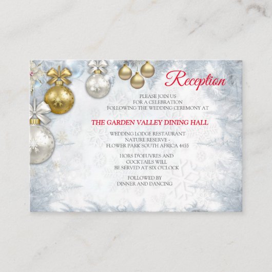 Witte kerstbruiloft informatiekaartje (Voorkant)