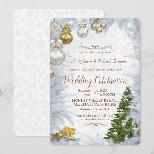 Witte kerstbruiloft kaart (Voorkant / Achterkant)