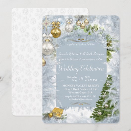 Witte kerstbruiloft kaart (Voorkant / Achterkant)