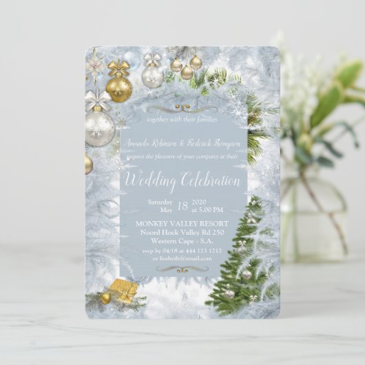 Witte kerstbruiloft kaart (Staand voorkant)