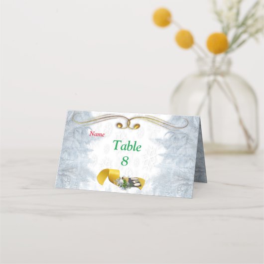 Witte kerstbruiloft plaatskaartje (Voorkant)