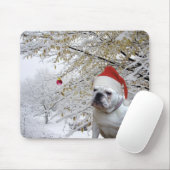 Witte kerstbulgdog mousepad muismat (Met muis)