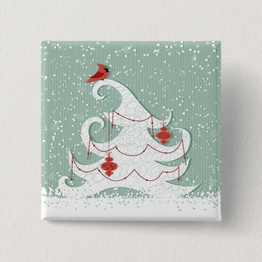Witte kerstButton Vierkante Button 5,1 Cm (Voorkant)