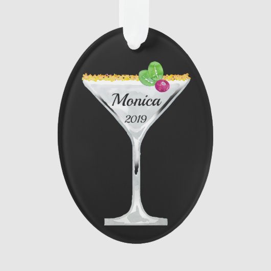 Witte kerstcocktail op maat ornament (voorkant)