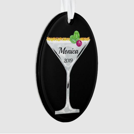 Witte kerstcocktail op maat ornament (voorkant)