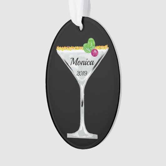 Witte kerstcocktail op maat ornament (voorkant)