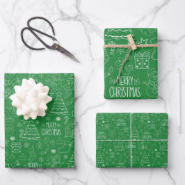 Witte kerstcontouren op Kantoor Green Inpakpapier Vel
