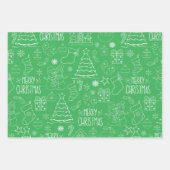 Witte kerstcontouren op Parkietgroen Inpakpapier Vel (Voorkant 2)